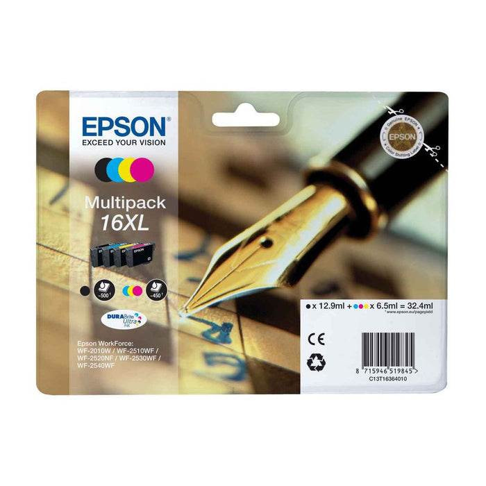 Original Epson 16XL High Capacity 4 Colour Ink Cartridge Multipack Pen and Crossword (T1636)