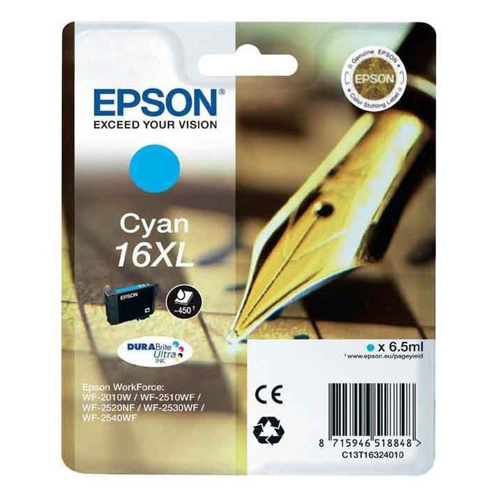 Original Epson 16XL Cyan High Capacity Ink Cartridge Pen and Crossword (T1632)