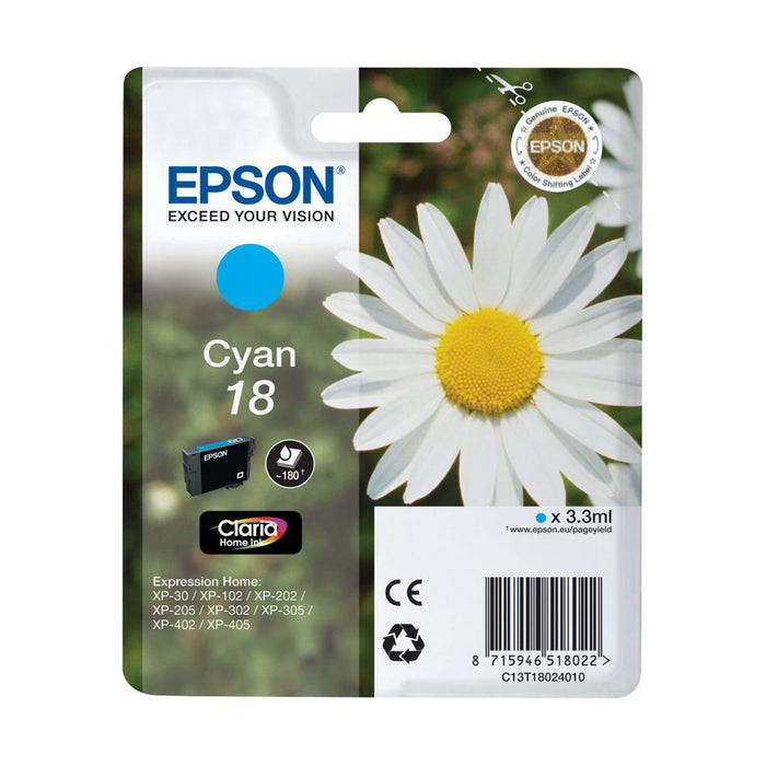 Original Epson 18 Cyan Ink Cartridge Daisy (T1802)