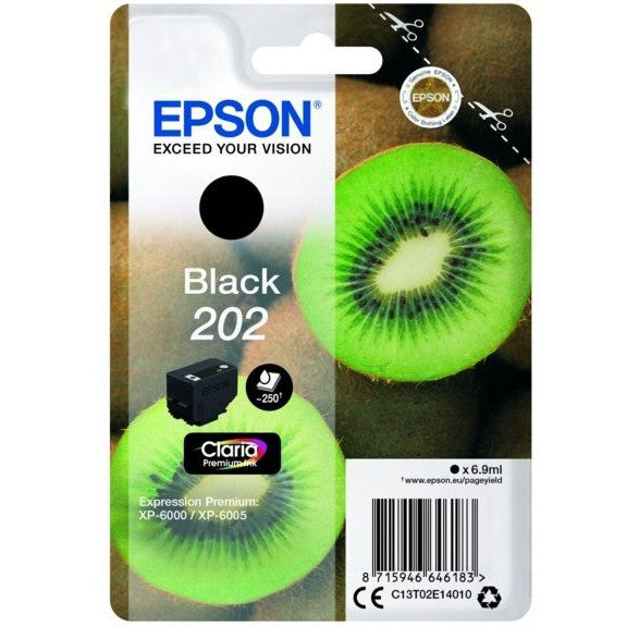 Original Epson 202 Black Ink Cartridge Kiwi (T02E1)