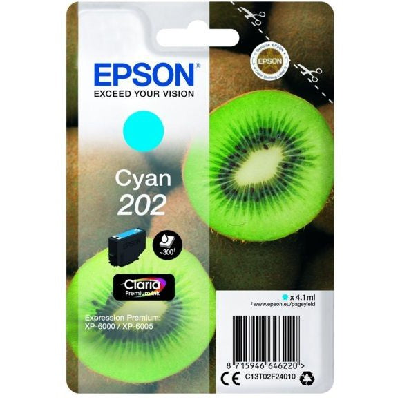 Original Epson 202 Cyan Ink Cartridge Kiwi (T02F2)