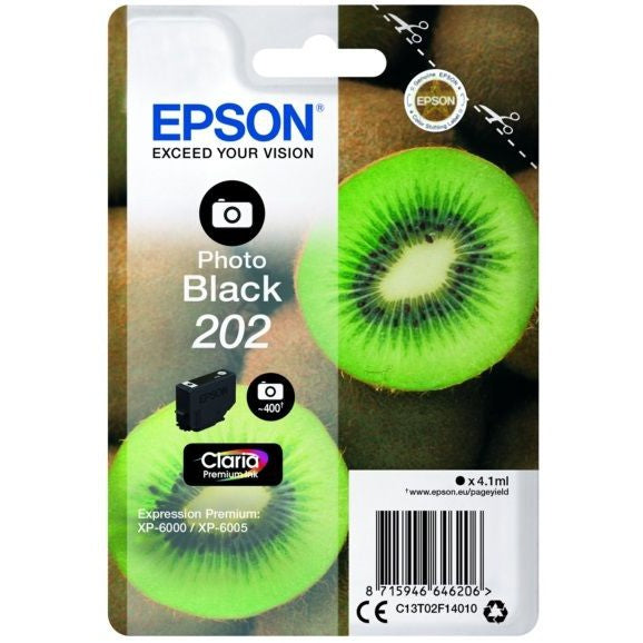 Original Epson 202 Photo Black Ink Cartridge Kiwi (T02F1)