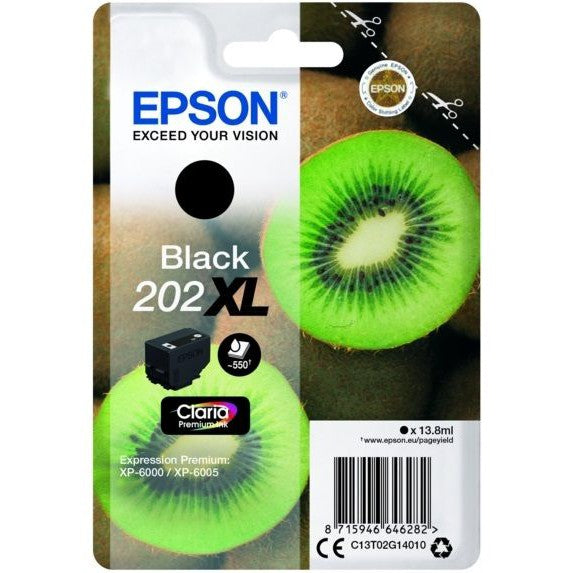 Original Epson 202XL Black High Capacity Ink Cartridge Kiwi (T02G1)