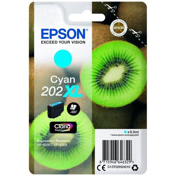 Original Epson 202XL Cyan High Capacity Ink Cartridge Kiwi (T02H2)