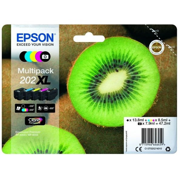 Original Epson 202XL High Capacity 5 Colour Ink Cartridge Multipack Kiwi (T02G7)