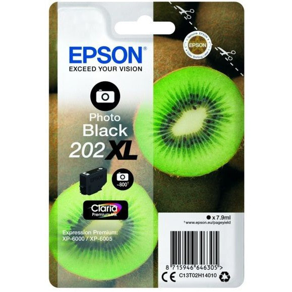 Original Epson 202XL Photo Black High Capacity Ink Cartridge Kiwi (T02H1)