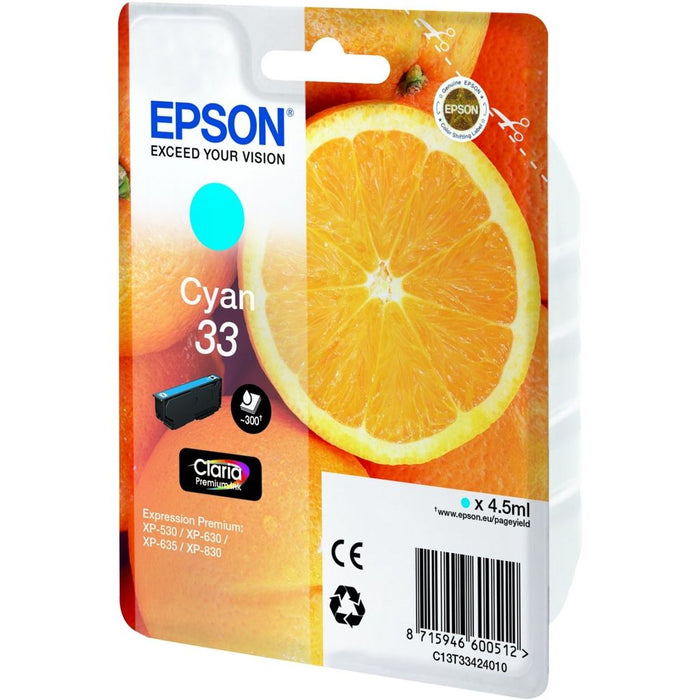 Original Epson 33 Cyan Ink Cartridge Oranges (T3342)