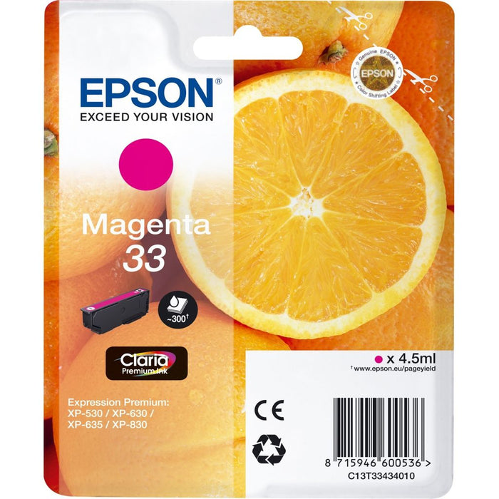 Original Epson 33 Magenta Ink Cartridge Oranges (T3343)