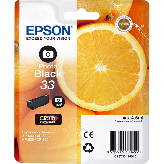 Original Epson 33 Photo Black Ink Cartridge Oranges (T3341)