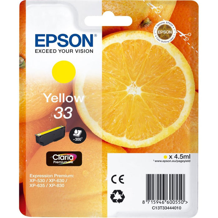 Original Epson 33 Yellow Ink Cartridge Oranges (T3344)