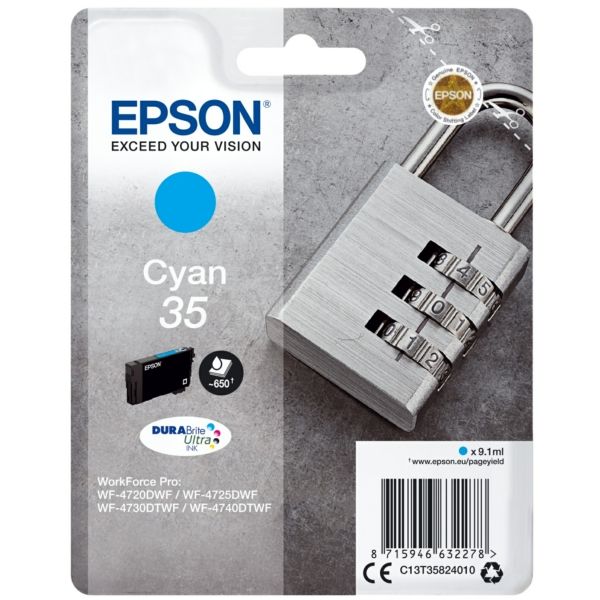 Original Epson 35 Cyan Ink Cartridge Padlock (T3582)