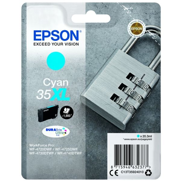 Original Epson 35XL Cyan High Capacity Ink Cartridge Padlock (T3592)