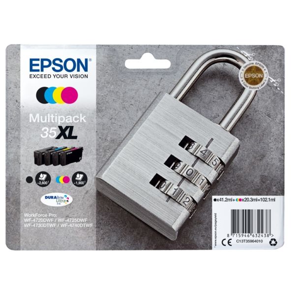 Original Epson 35XL High Capacity 4 Colour Ink Cartridge Multipack Padlock (T3596)