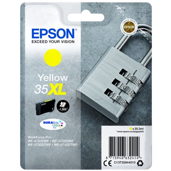 Original Epson 35XL Yellow High Capacity Ink Cartridge Padlock (T3594)