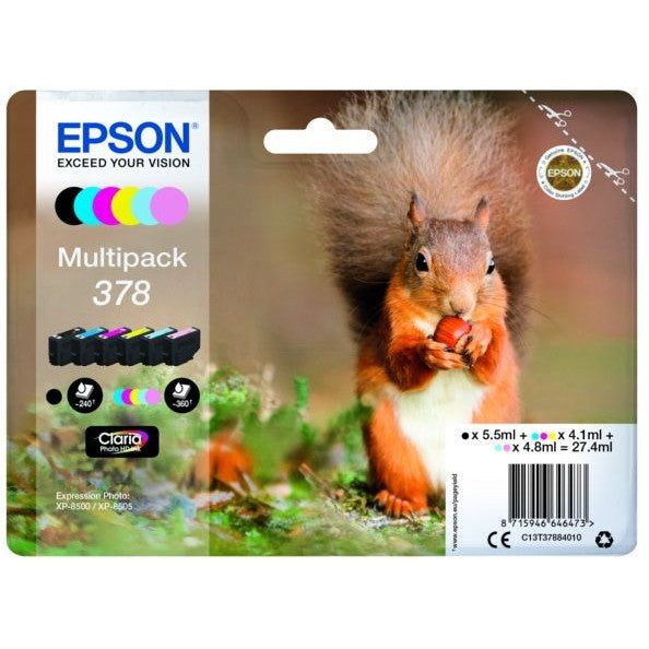 Original Epson 378 6 Colour Ink Cartridge Multipack Squirrel (T3788)