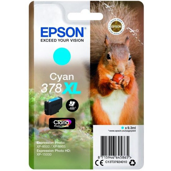 Original Epson 378XL Cyan High Capacity Ink Cartridge Squirrel (T3792)