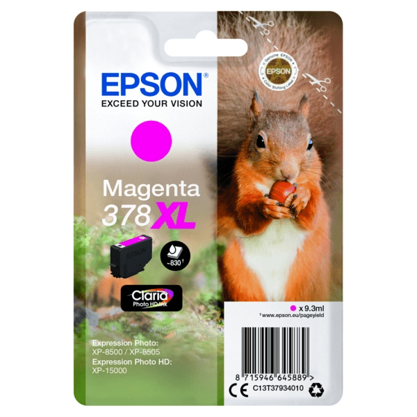 Original Epson 378XL Magenta High Capacity Ink Cartridge Squirrel (T3793)