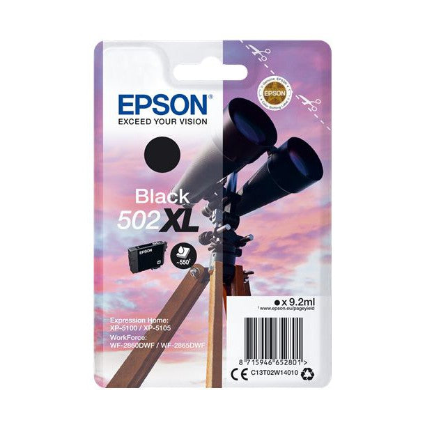 Original Epson 502XL Black High Capacity Ink Cartridge Binocular (T02W1)