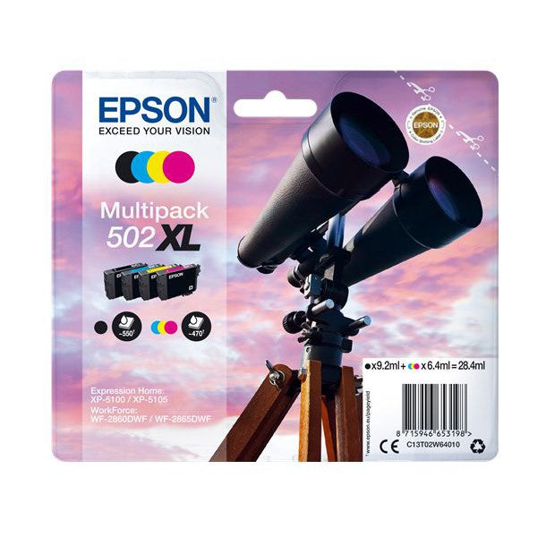 Original Epson 502XL High Capacity 4 Colour Ink Cartridge Multipack Binocular (T02W6)