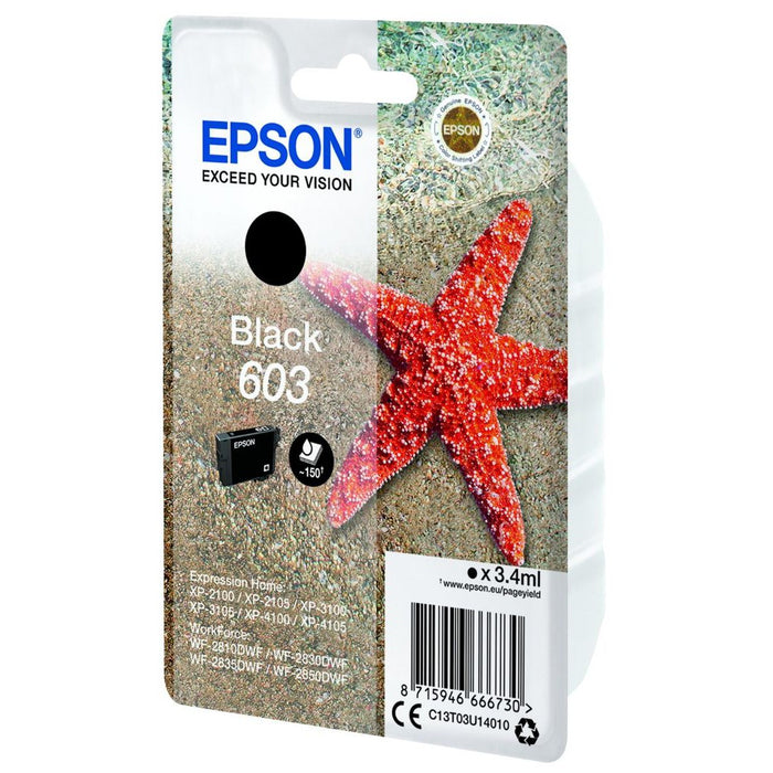 Original Epson 603 Black Ink Cartridge Starfish (C13T03U14010)