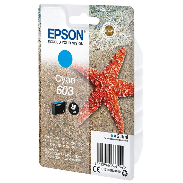 Original Epson 603 Cyan Ink Cartridge Starfish (C13T03U24010)