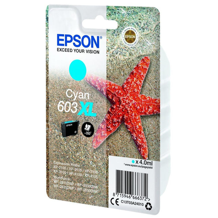 Original Epson 603XL Cyan High Capacity Ink Cartridge Starfish (C13T03A24010)