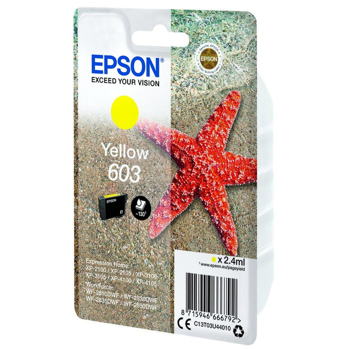 Original Epson 603 Yellow Ink Cartridge Starfish (C13T03U44010)