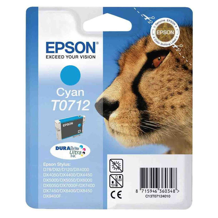 Original Epson T0712 Cyan Ink Cartridge Cheetah (T0712)