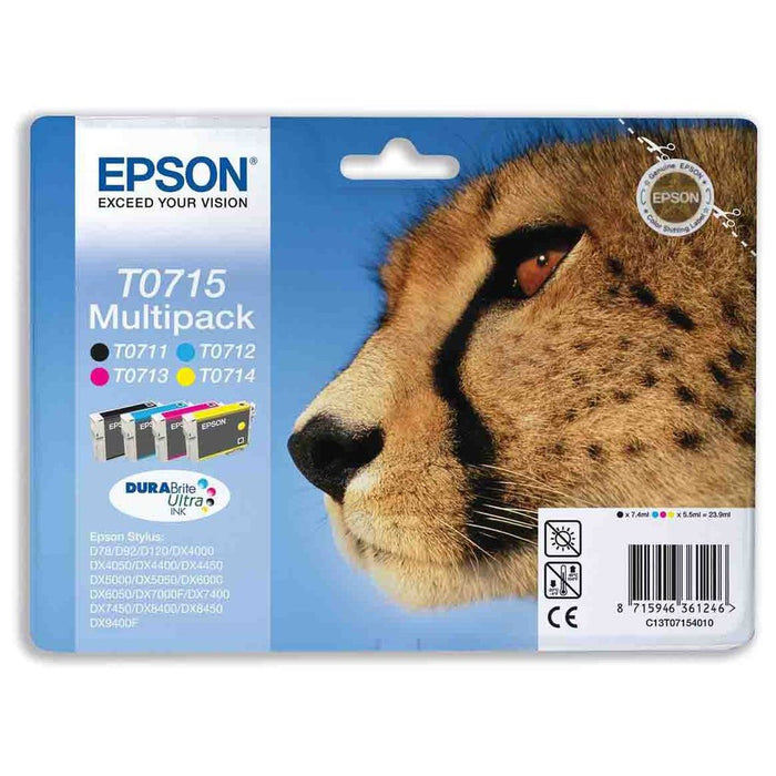 Original Epson T0715 4 Colour Ink Cartridge Multipack Cheetah (T0715)