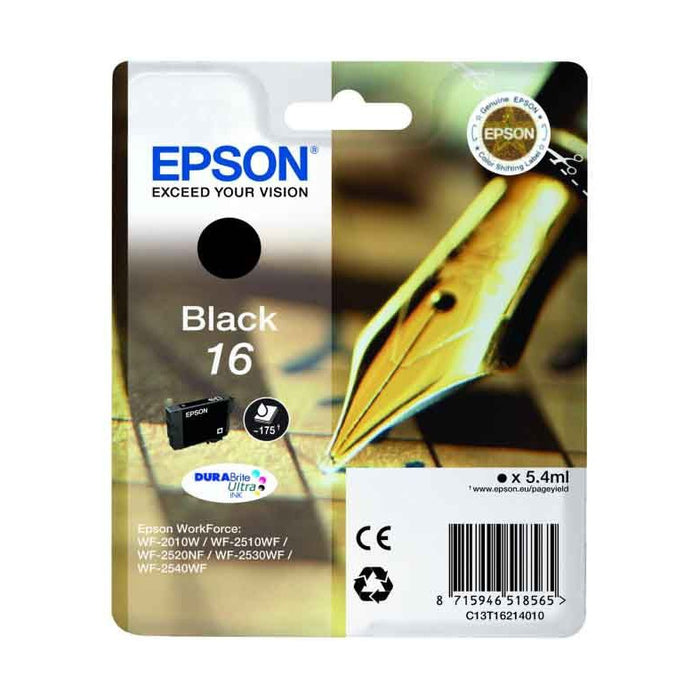 Original Epson 16 Black Ink Cartridge Pen and Crossword (T1621)