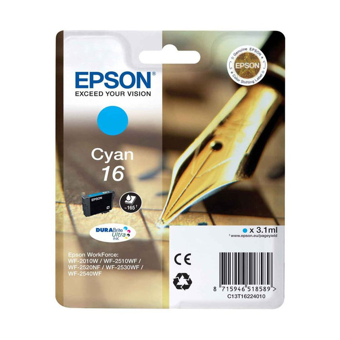 Original Epson 16 Cyan Ink Cartridge Pen and Crossword (T1622)