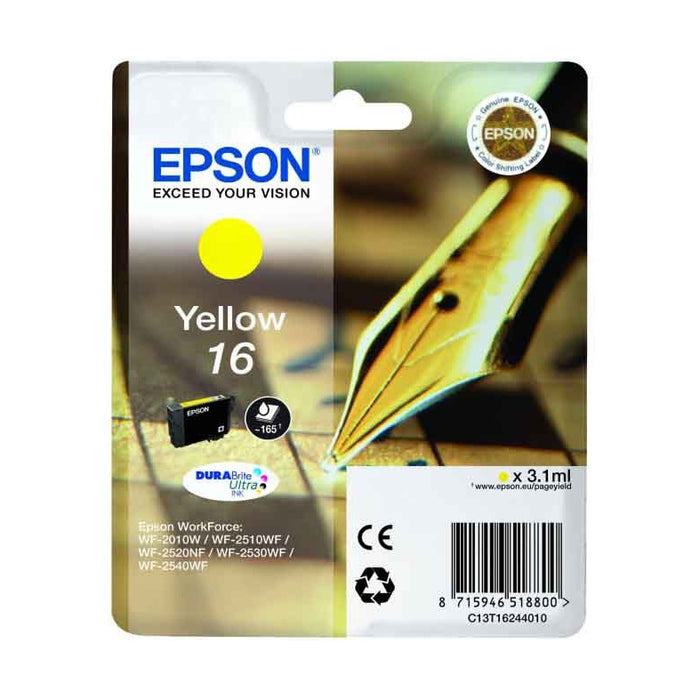 Original Epson 16 Yellow Ink Cartridge Pen and Crossword (T1624)